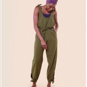 Soul flower boho spirit green overalls